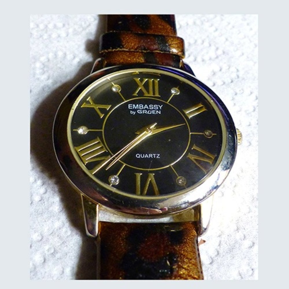 Embassy by Gruen Black Dial Nice Looking Faux Leopard Band